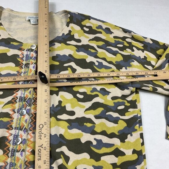 Sundance Tangier Cardigan Military Camo Button Front Embroidered Sweater Large - Picture 7 of 10
